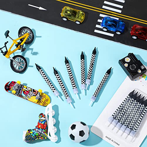 Cindeer 12 Pcs Racing Cars Themed Birthday Candles Black and White Checkered Flag Cupcake Topper for Racing Cars Party Decoration Baby Shower for Boys Children - Image 3