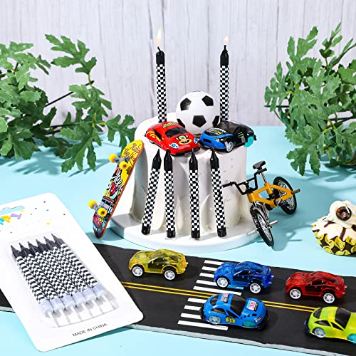 Cindeer 12 Pcs Racing Cars Themed Birthday Candles Black and White Checkered Flag Cupcake Topper for Racing Cars Party Decoration Baby Shower for Boys Children - Image 5