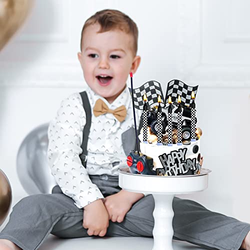 Cindeer 12 Pcs Racing Cars Themed Birthday Candles Black and White Checkered Flag Cupcake Topper for Racing Cars Party Decoration Baby Shower for Boys Children - Image 2