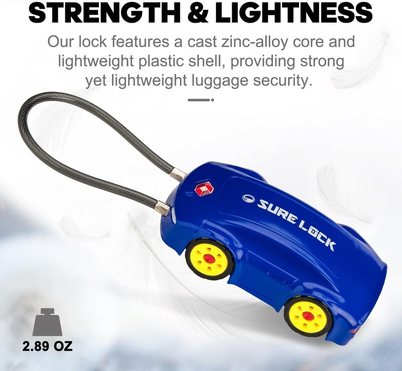 SURE LOCK TSA Approved 4-Digit Combination Luggage Lock - Car Shape Design Travel Lock for Suitcases, Backpacks & Gym Bags (10,000 Combos, 1 Pack Blue) - Image 3
