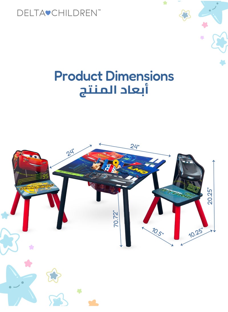 Delta CHILDREN Cars Table & Chair Set with Storage | Kid-Friendly Desk for Homework & Creative Play | Includes 2 Chairs & Hidden Storage Basket | 25.79x25.98x3.54 CM | For Ages 3+  - Image 5