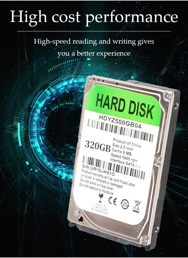 DUNISO Laptop hard drive, built in mechanical hard drive, suitable for laptops, car surveillance, game consoles, 8MB cache, 5400PRM, 2.5 inch (320GB)  - Image 4