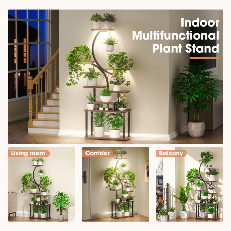 Tovve Plant Stand Indoor with Grow Light, 8 Tiered 66" Tall Plant Shelf, Corner Large Plant Stand for Indoor Plants Multiple, Metal S-Shaped Plant Flower Holder, for Living Room, Patio, Balcony - Image 2