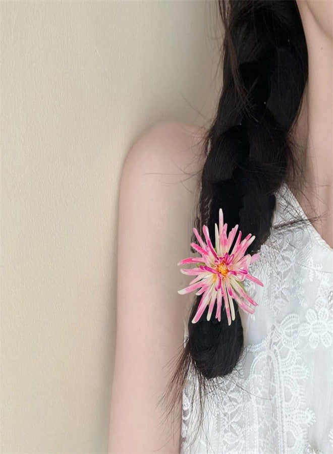 Elandy 2PCS Artificial Daisy Flower Hair Clips Hawaiian Boho Slide Hair Barrettes Alligator Claw Clip Hairpins Hair Styling Headpieces Floral Hair Accessories for Vacation Beach Party (Pink+Blue) - Image 3