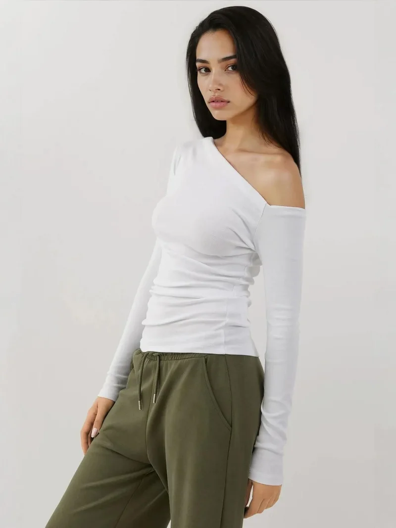 HICCUP Asymmetrical Collar Slim Fit Long Sleeve Top Busem Collection