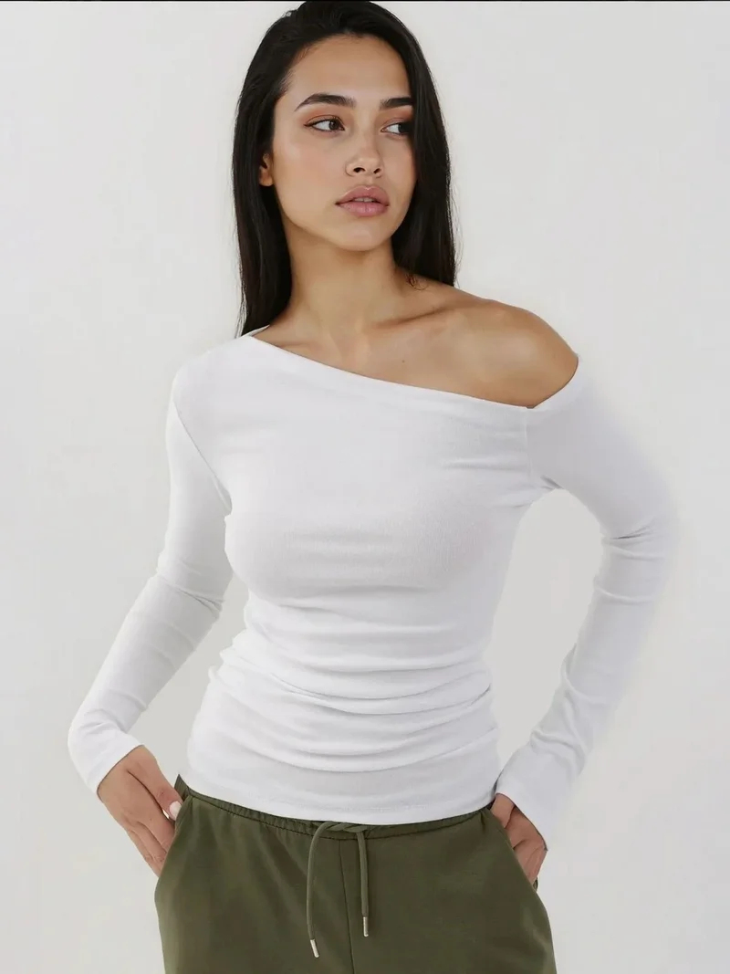 HICCUP Asymmetrical Collar Slim Fit Long Sleeve Top Busem Collection