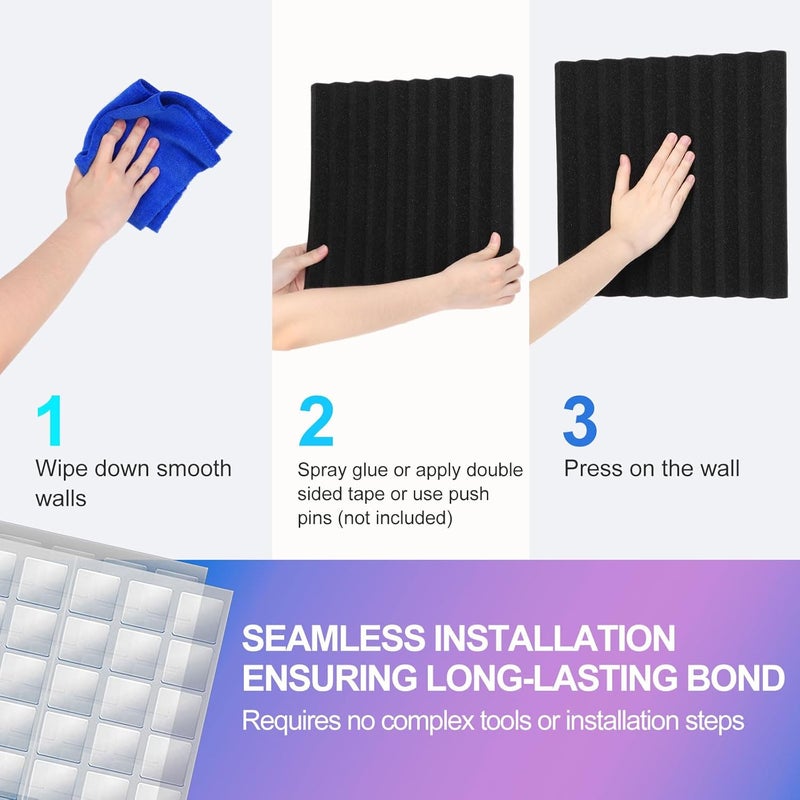 JBER 12 Pack Acoustic Foam Panels, 1" X 12" X 12" Studio Soundproofing Wedges Fire Resistant Sound Proof Padding Acoustic Treatment Foam (Black) - Image 5