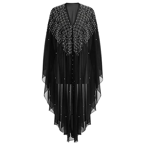OBEEII Abayas for Women Muslim Abaya Long Sleeve Beaded Embroidery Maxi Dress Loose Full Cover Islamic Dubai Robe Kaftan Abayas BS04 One Size