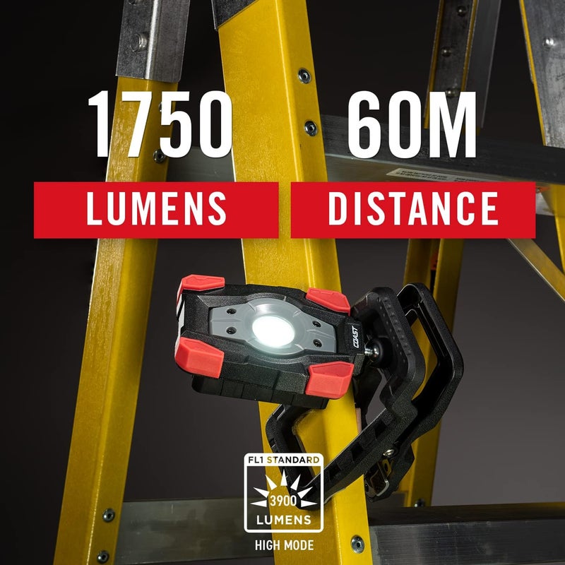 Coast Coast CL20R 1750 Lumen Rechargeable Dual Power Rotating LED Magnetic Clamp Light with Wide Angle Flood Beam BlackRed  - Image 2