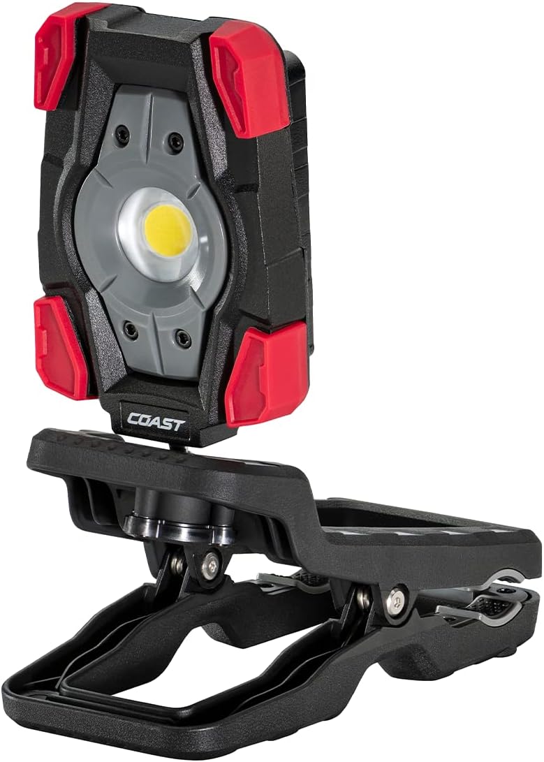 Coast Coast CL20R 1750 Lumen Rechargeable Dual Power Rotating LED Magnetic Clamp Light with Wide Angle Flood Beam BlackRed  - Image 1