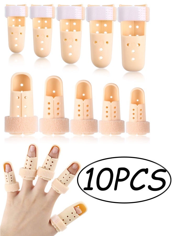 10 Pcs Mallet Finger Splint Set  5 Sizes Finger Support Brace Stabilizer Straightener Plastic Fingertip Protectors  for Adjustable Finger Immobilizer for Basketball Finger Joint Protection,Beige - Image 1
