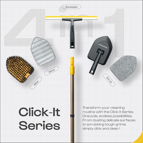 MinuteToCleanIt 4-in-1 Cleaning Set | Long Handle Wiper Squzee, Bristles, Microfiber & Scrubber for Tiles, Bathroom, Windows – 58.2” Extendable Pole, Detachable Heads, Yellow - Image 2