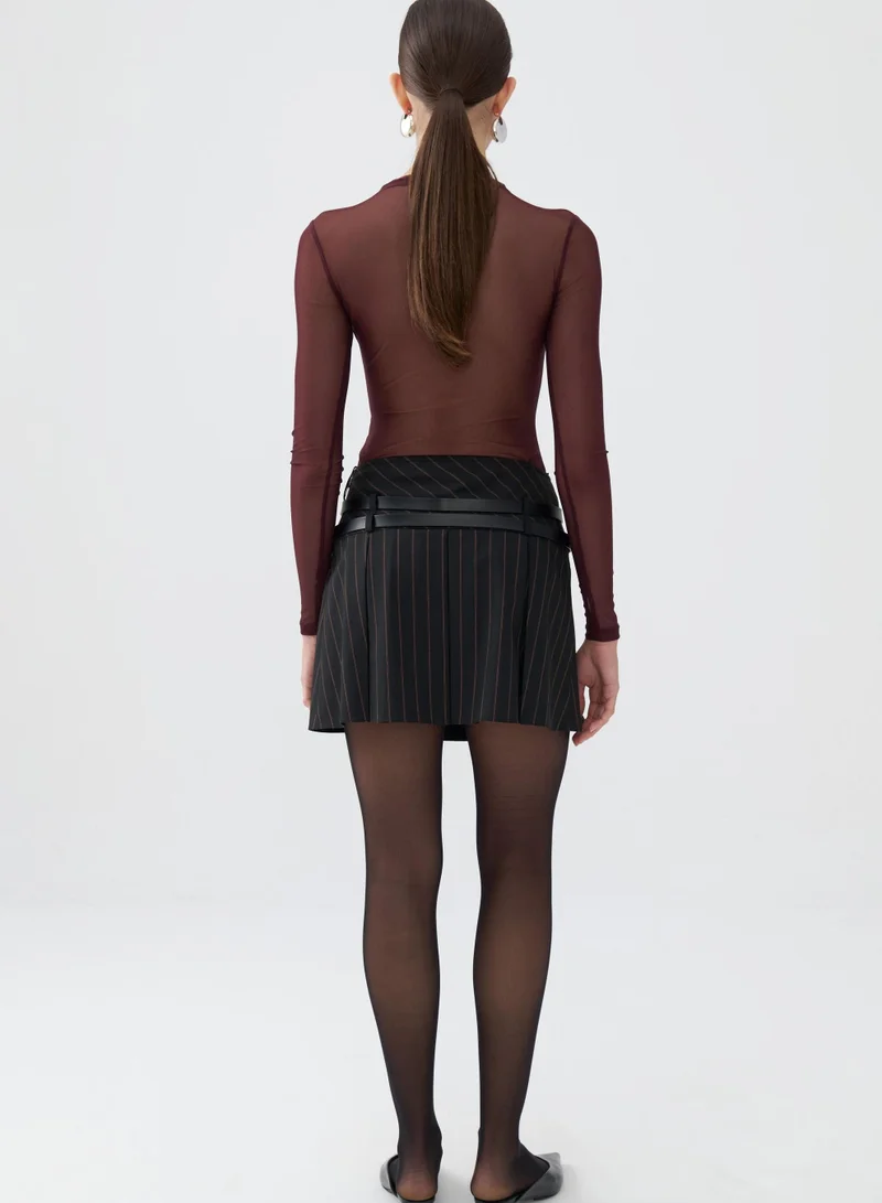 Nocturne Double Belt Pleated Mini Skirt