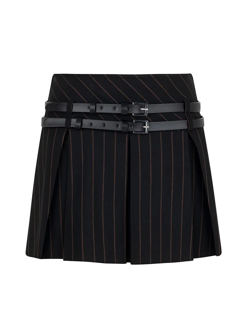 Nocturne Double Belt Pleated Mini Skirt