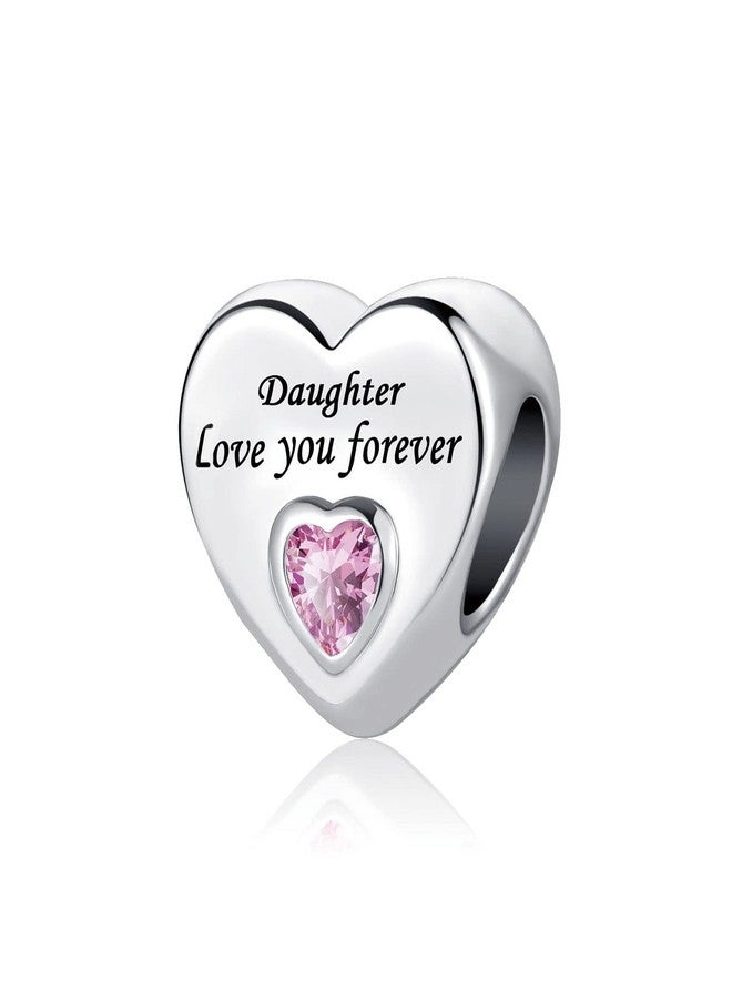 TGLS Heart Love Daughter Charm with Pink Crystal Beads Compatible With Pandora Charms Bracelets - Image 1