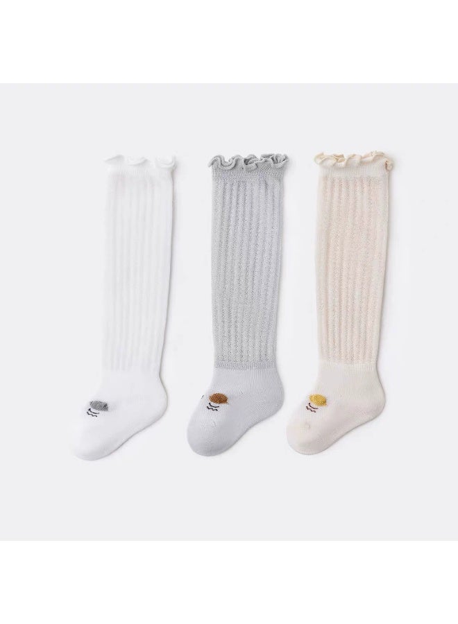 كيارا 3 حزمة الطفل الجوارب الطويلة رقيقة شبكة عديمة العظام النقية القطن التنفس الركبة عالية البعوض مقاومة الجوارب - Image 1