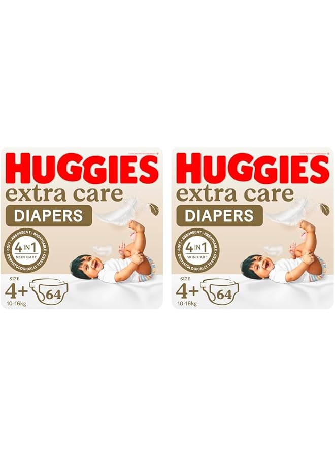 هجيز حفاضات إكسترا كير مقاس ٤+، ١٠ و١٦ كجم، عبوة جامبو، ٦٤ حفاضة (عبوة من قطعتين) - Image 1