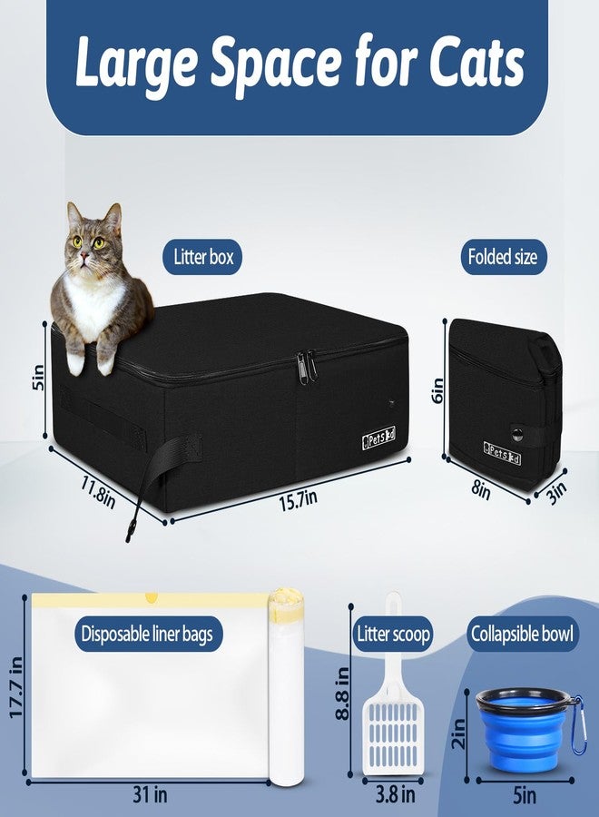 Petskd Portable Cat Travel Litter Box with Lid and 10 pcs Disposable Liner Bags, Leak-Proof and Collapsible, Cat Travel Essentials for Car, Hotel, Airplane and Other Outdoor Use(Black) - Image 2