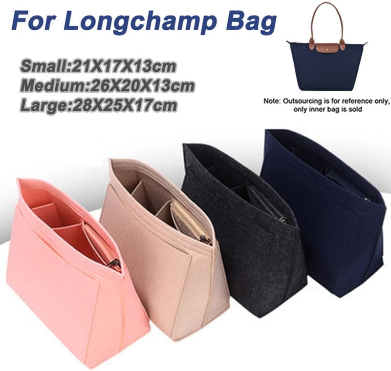 Lckaey حشوة منظم حقيبة لحقيبة Longchamp Le Pliage الكبيرة، حشوة منظم محفظة من اللباد مع سحاب، لون رمادي غامق 1028 - مقاس L - Image 2
