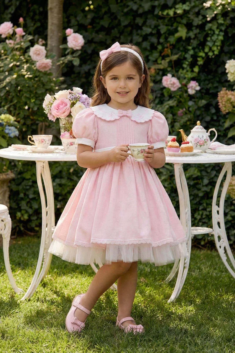 Via Bambino Pink Vintage Garden Baby Dress 36371