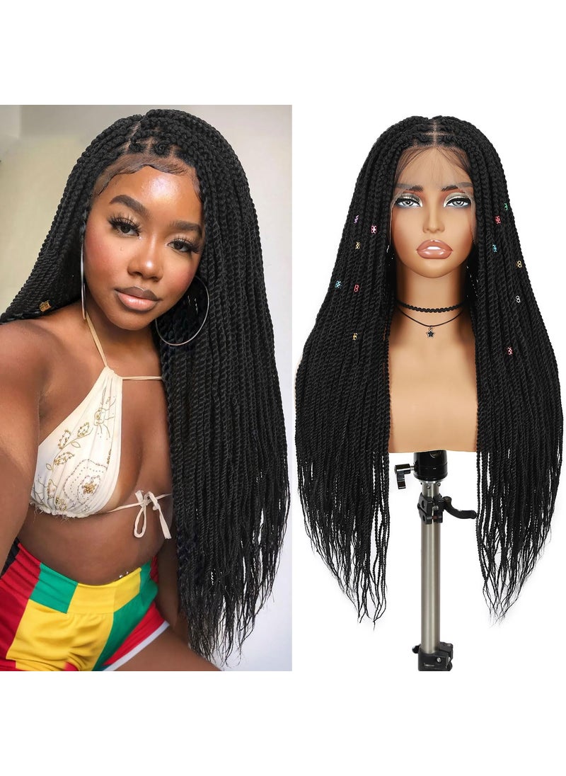 Fancy Hair Fancy Hair Braided Wig Square Knotless Long Twist Braided Wigs with Baby Hair Full Double Lace Synthetic Glueless Braids Wig for Black Women 30 inches 2 style in 1 