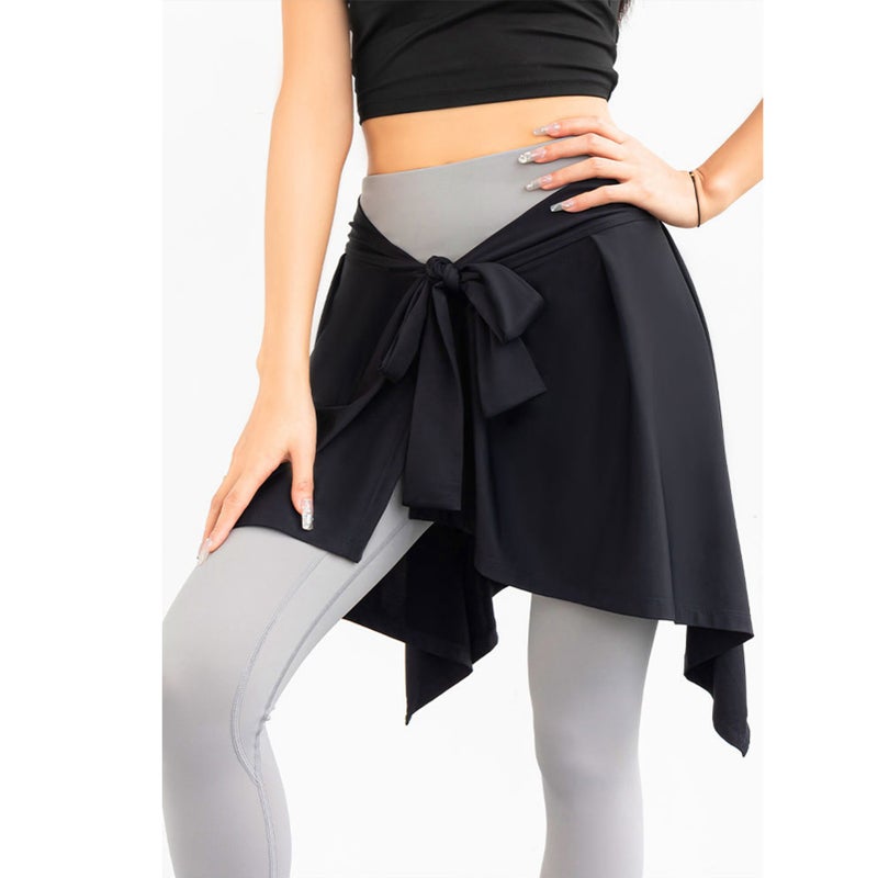 Sports Skirt Cover Polyester Fiber Soft One Piece Absorbent Yoga Tie Up Skirt for Fitness Tennis Black One Size - Image 4