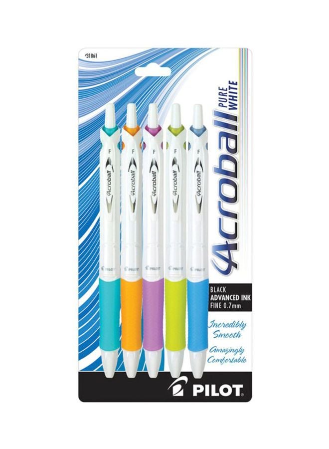 PILOT Acroball PureWhite Advanced Ink Refillable & Retractable Ball Point Pens with Turquoise/Orange/Purple/Lime/Blue Accents, Fine Point, Black Ink, 5-Pack (31861) - Image 2