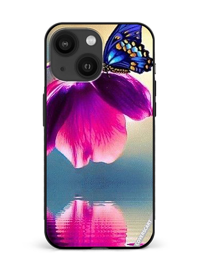 Protective Case Cover For Apple iPhone 15 Plus Blue Butterfly On Purple Flower Design Multicolour