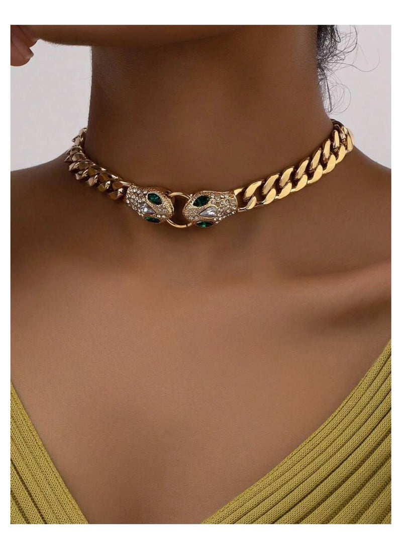 Elegant Snake Design Choker Necklace with Rhinestones for Women - Image 1