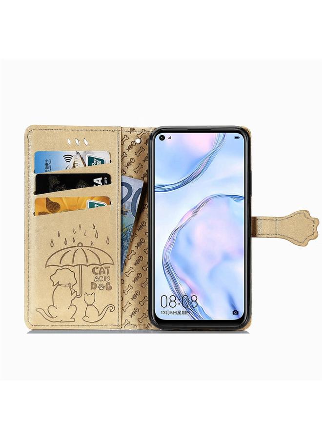 Zaboon Case For Huawei P40 Lite/Nova 7i/Nova 6se Cute Cat and Dog Embossed Horizontal Flip Leather Case with Bracket / Card Slot / Wallet / Lanyard - Image 3