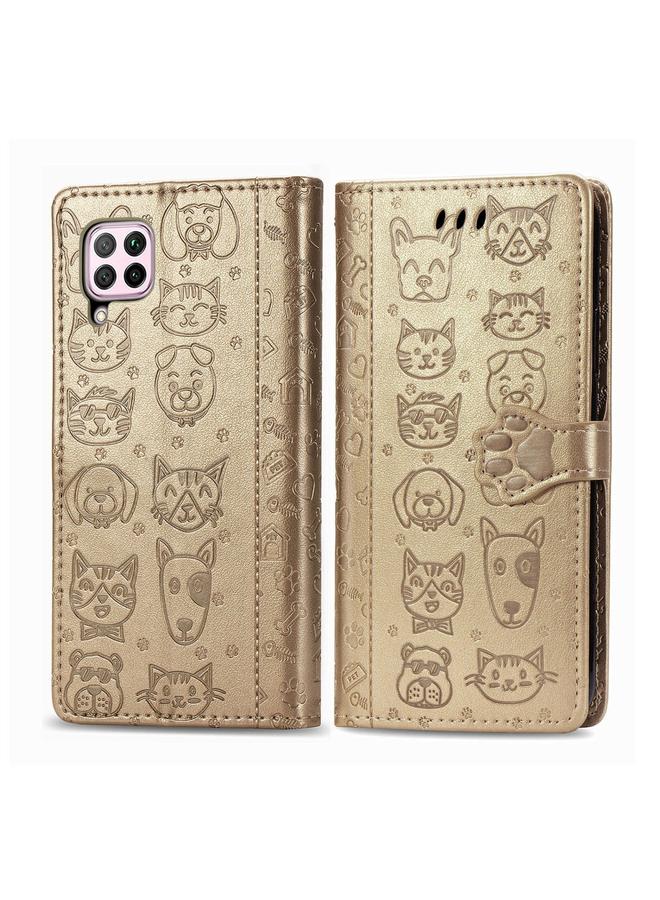 Zaboon Case For Huawei P40 Lite/Nova 7i/Nova 6se Cute Cat and Dog Embossed Horizontal Flip Leather Case with Bracket / Card Slot / Wallet / Lanyard - Image 2