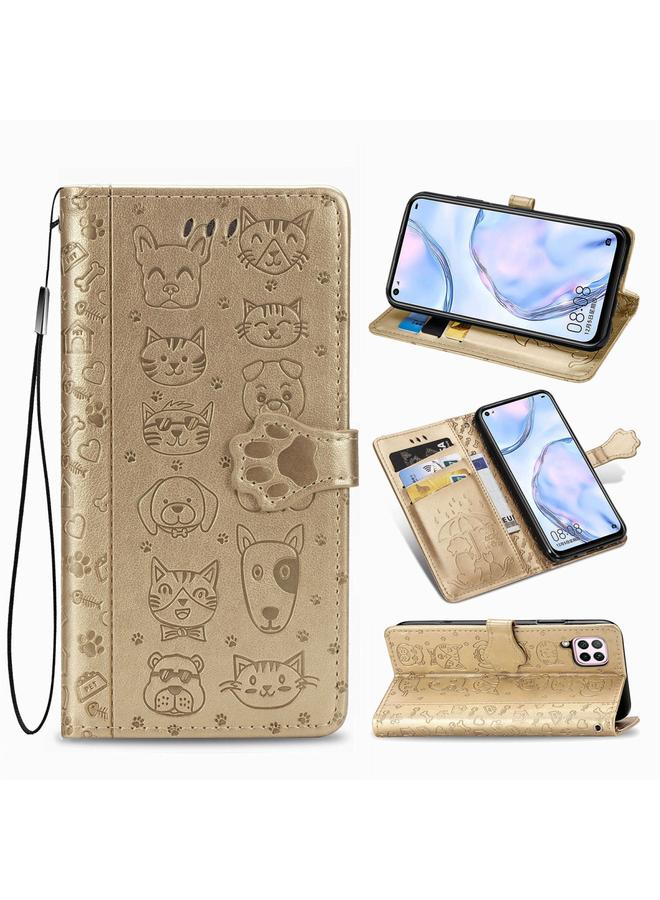 Zaboon Case For Huawei P40 Lite/Nova 7i/Nova 6se Cute Cat and Dog Embossed Horizontal Flip Leather Case with Bracket / Card Slot / Wallet / Lanyard - Image 1