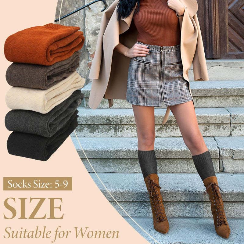Justay 5 Pairs Winter Knee High Socks Warm Tall Boot, Soft Knit Thermal Cotton Long Socks for Women Gifts - Image 3