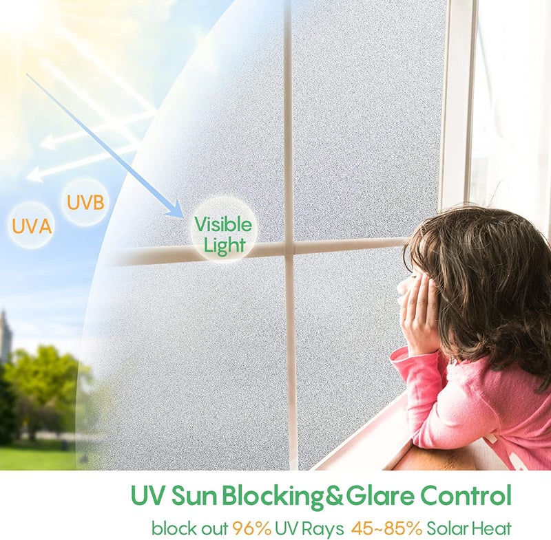 ERATO ™ Privacy Window Frosted Film Decorative Window Tint Glass Non Adhesive Sunlight Blocking UV Rays Vinyl Film (24x78 Inch, Pure Frosted) - Image 2
