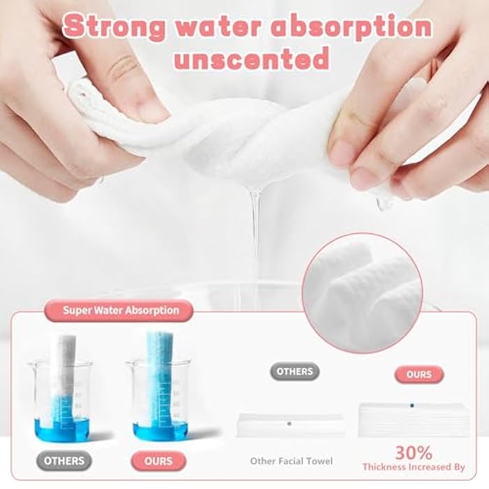 WMQL 100 Count Disposable Face Towel, Ultra Soft & Thick Washcloths, Biodegradable Facial Towels for Sensitive Skin, Makeup Remover Dry Wipes, Lint-Free Towelettes for Cleansing (4 Pack) - Image 4