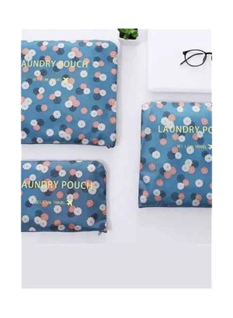 BLOOMING TIME 6-Piece Floral Print Pouch And Packing Organizer Bag Set Blue - Image 3