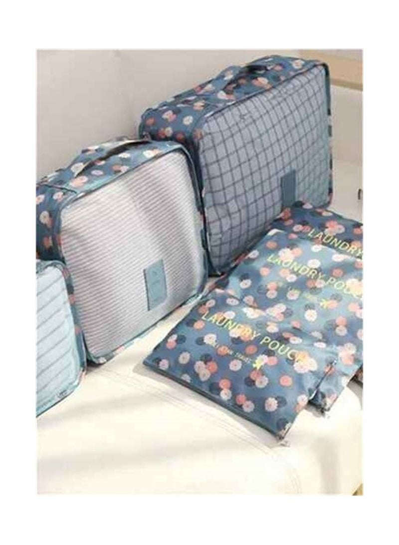 BLOOMING TIME 6-Piece Floral Print Pouch And Packing Organizer Bag Set Blue - Image 1