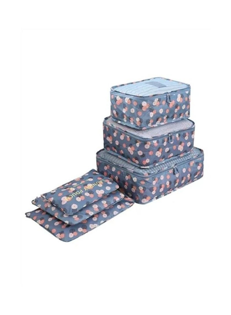 BLOOMING TIME 6-Piece Floral Print Pouch And Packing Organizer Bag Set Blue - Image 2