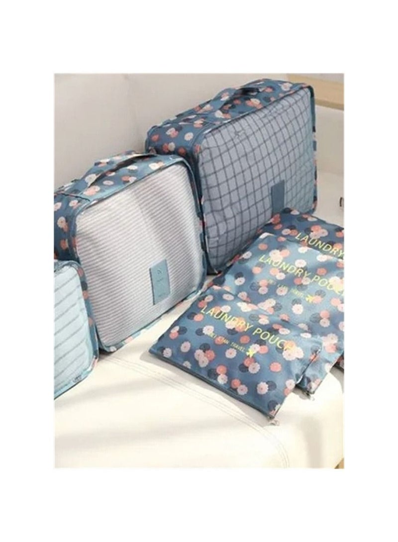 BLOOMING TIME 6-Piece Floral Print Pouch And Packing Organizer Bag Set Blue - Image 4