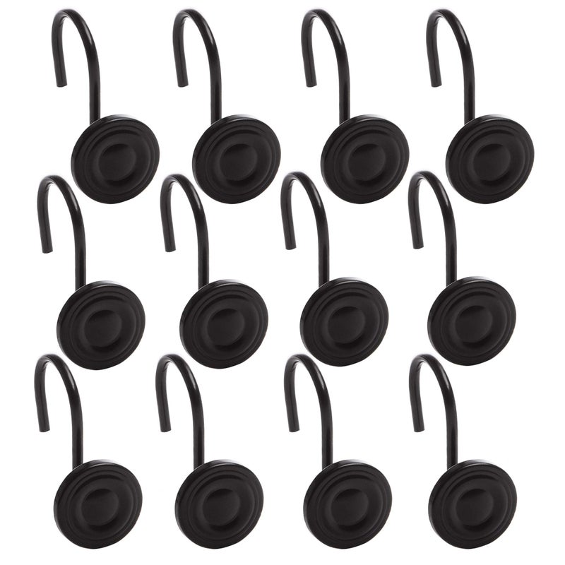 BINO | Shower Curtain Hooks - Matte Black - Set of 12 | Hooks Shower Curtain | Shower Curtain Rings Hooks | Rust Proof Shower Curtain Hooks | Bathroom Shower Hooks for Curtain | Bathroom Essentials - Image 1