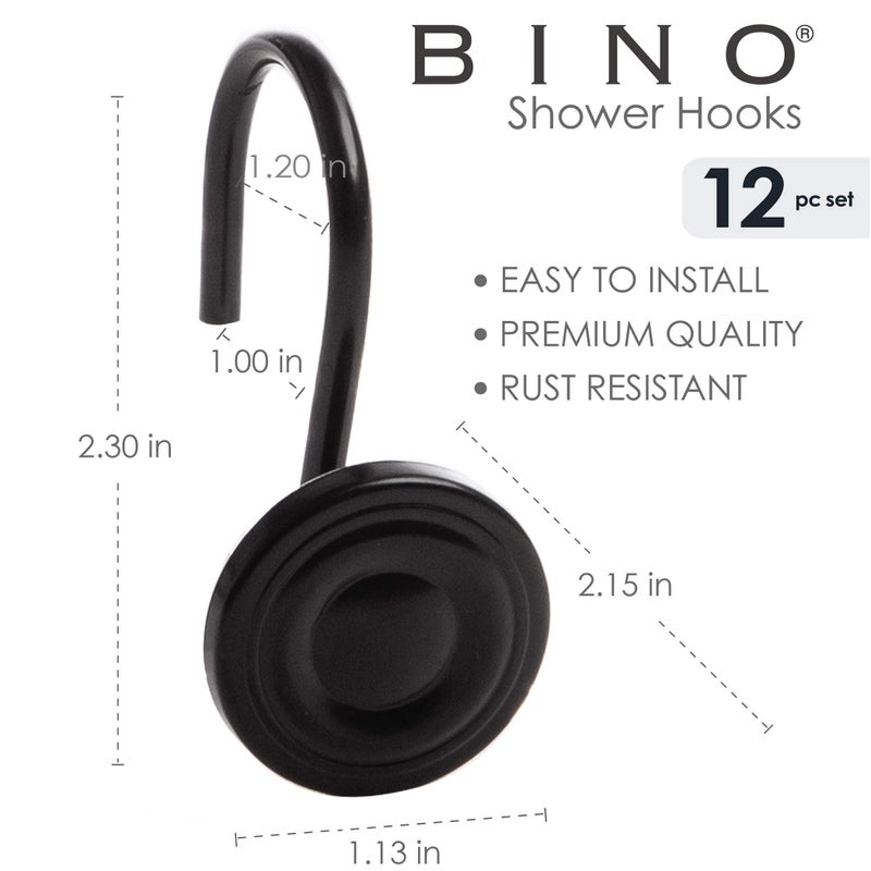BINO | Shower Curtain Hooks - Matte Black - Set of 12 | Hooks Shower Curtain | Shower Curtain Rings Hooks | Rust Proof Shower Curtain Hooks | Bathroom Shower Hooks for Curtain | Bathroom Essentials - Image 2