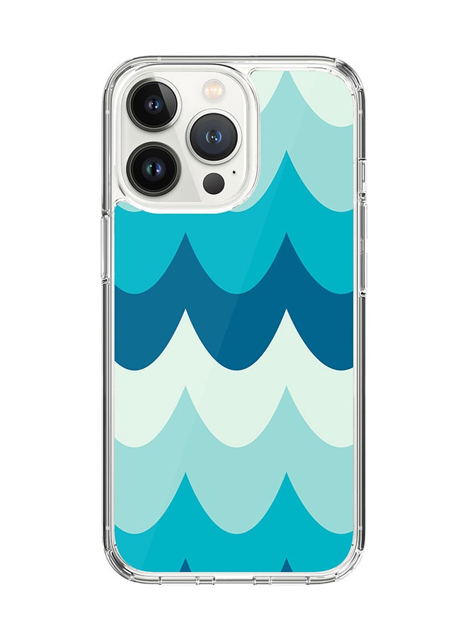 Stylizedd Classic Clear for Apple iPhone 14 Pro Case Hybrid Soft Cover Flexible Edges Anti Drop TPU PC Gel Thin Transparent Cover - Wavy Waves Full Print 