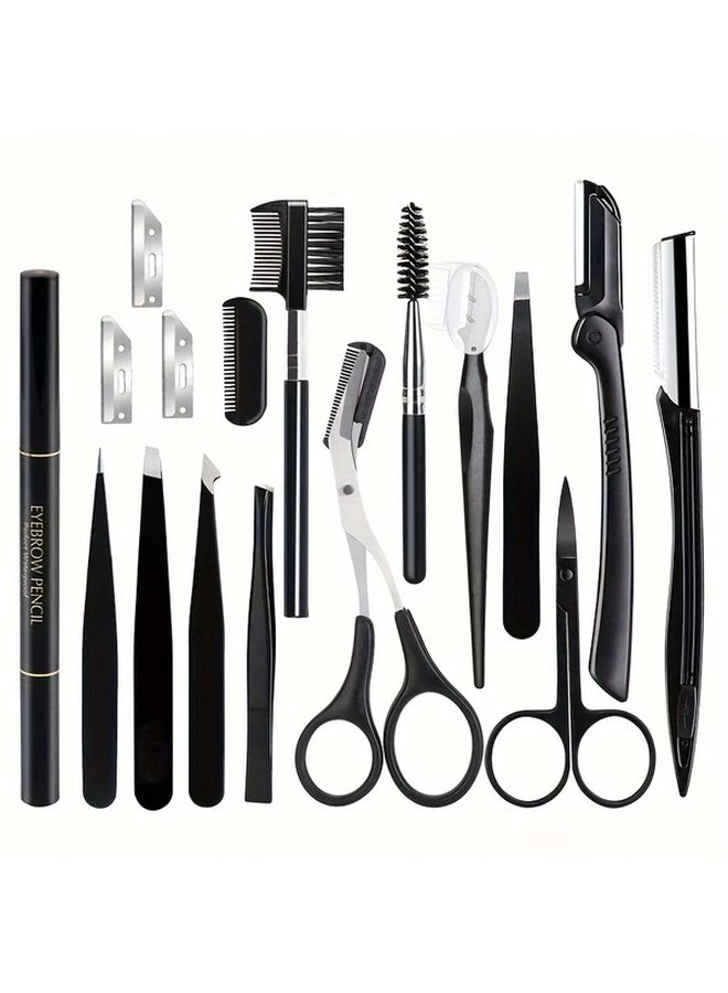 9 Pcs Eyebrow Trimmer Set with Razor Comb Clip Scissors Tweezers Makeup Tools - Image 1