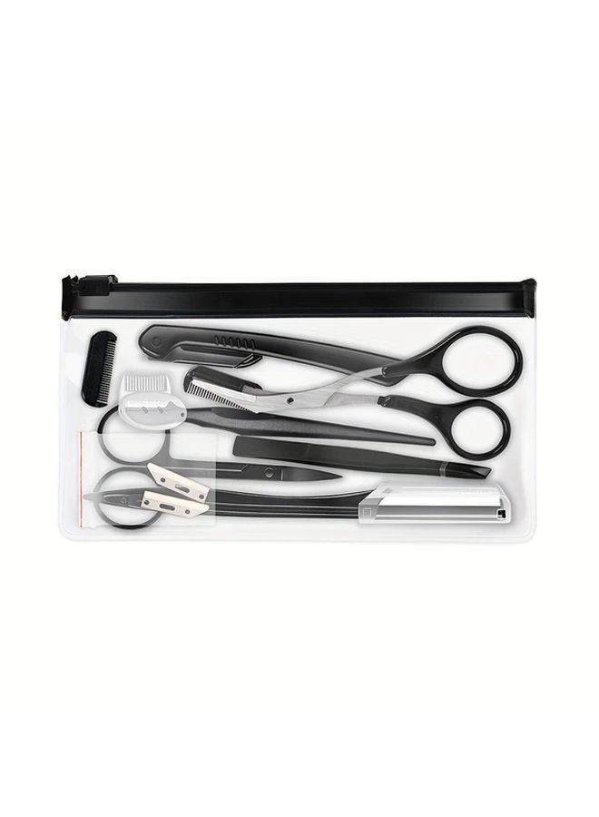 9 Pcs Eyebrow Trimmer Set with Razor Comb Clip Scissors Tweezers Makeup Tools - Image 3