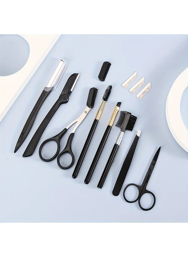 9 Pcs Eyebrow Trimmer Set with Razor Comb Clip Scissors Tweezers Makeup Tools - Image 5