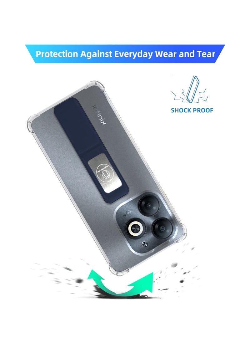 Generic - For Infinix Smart 8 Pro Shock Proof Silicone protection Clear Case Cover With Magnetic Hand Grip-Clear/Navy Blue - Image 1