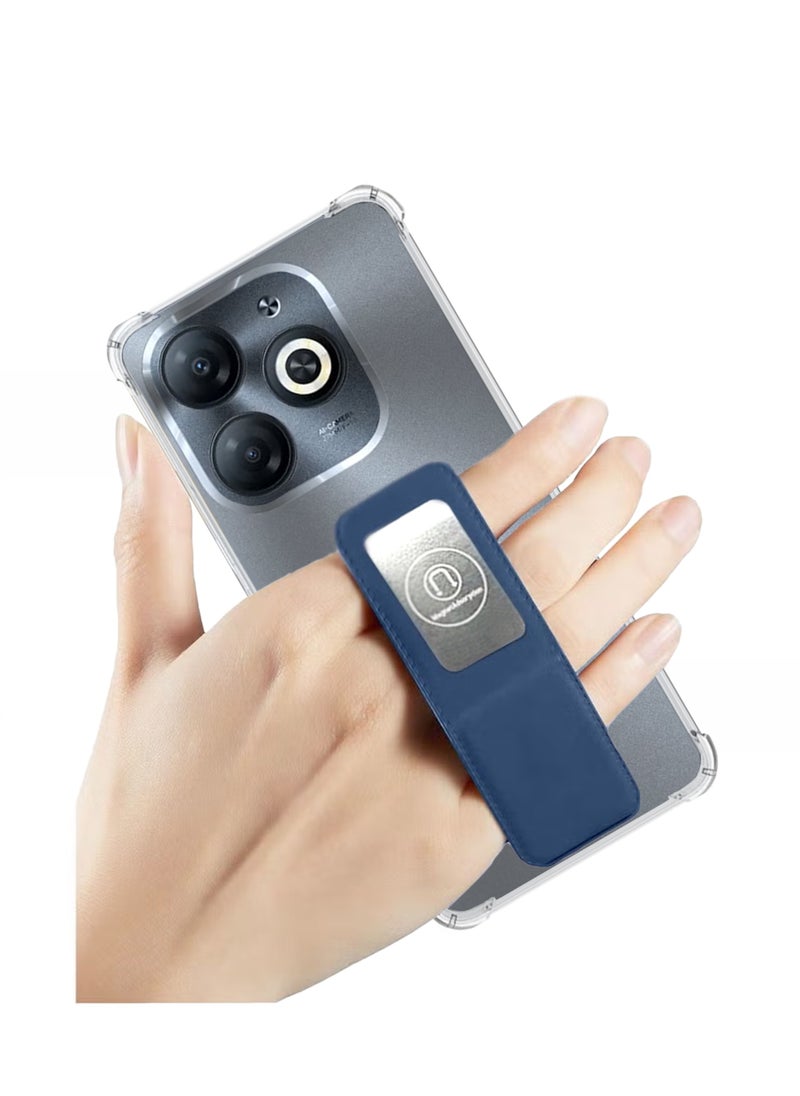 Generic - For Infinix Smart 8 Pro Shock Proof Silicone protection Clear Case Cover With Magnetic Hand Grip-Clear/Navy Blue - Image 1