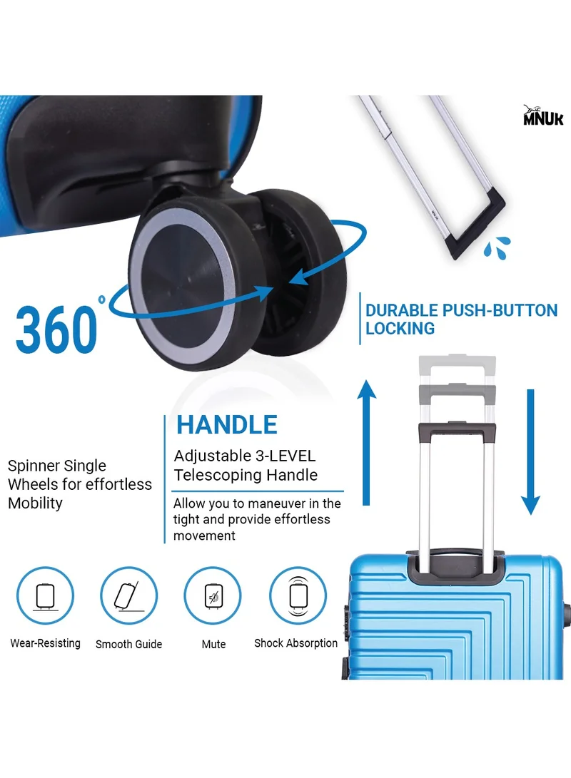 MNUK Pilgrimage Set of 3 Travelling Luggage | Hardside Soft Handle Trolley with TSA Lock |Double 360° 4 Wheeler| Cabin-20 Inch, Medium- 24 Inch, Large-28 Inch| Blue