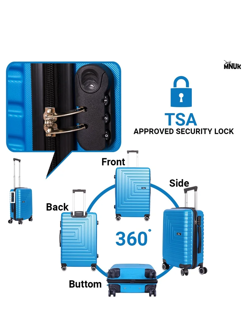 MNUK Pilgrimage Set of 3 Travelling Luggage | Hardside Soft Handle Trolley with TSA Lock |Double 360° 4 Wheeler| Cabin-20 Inch, Medium- 24 Inch, Large-28 Inch| Blue