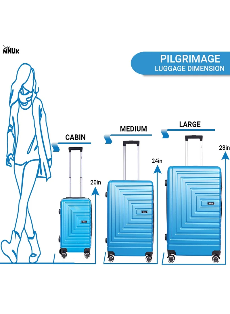 MNUK Pilgrimage Set of 3 Travelling Luggage | Hardside Soft Handle Trolley with TSA Lock |Double 360° 4 Wheeler| Cabin-20 Inch, Medium- 24 Inch, Large-28 Inch| Blue